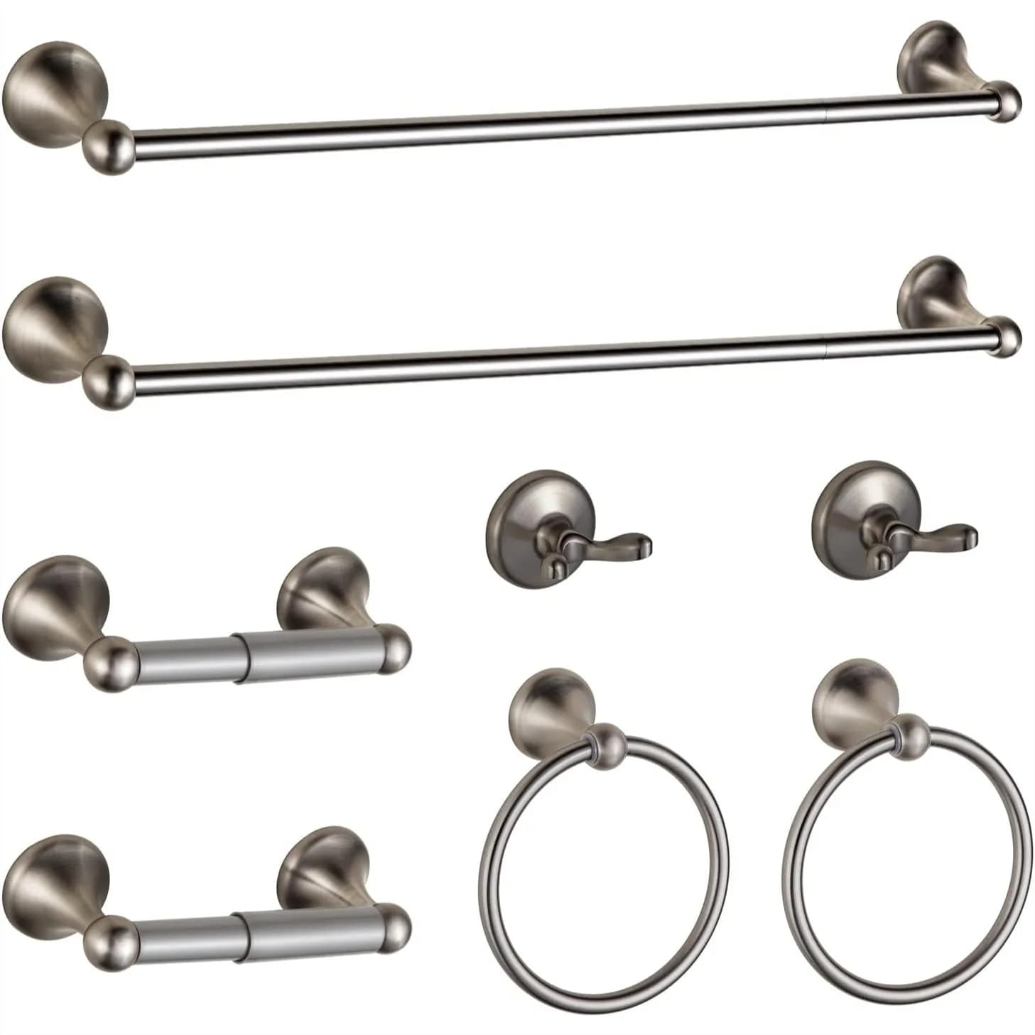 Set di Accessori Bagno Regolabili 8 Pezzi in Nichel Spazzolato, Portasciugamani da Parete con Anello, Portarotolo e Gancio