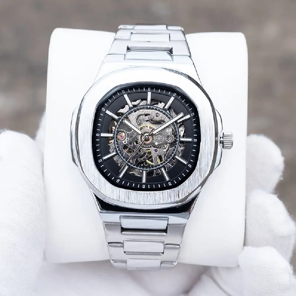 Orologio da polso di lusso da uomo quadrante scheletrato quadrato orologi meccanici automatici orologi da lavoro di moda per uomo