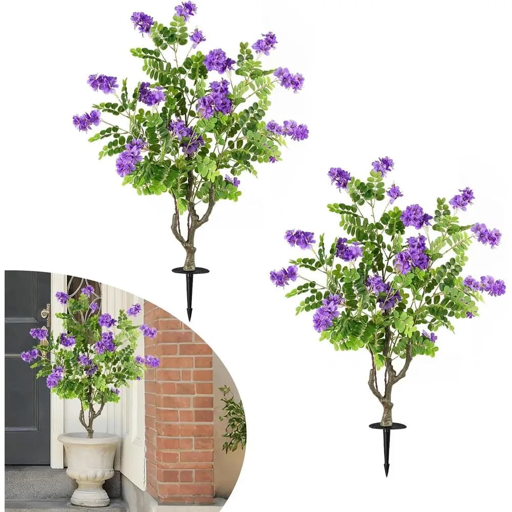 2 Alberi Artificiali di Locusta con 39 Arbusti Sempreverdi, Picchetti da Terra e Fiori di Sophora Japonica - Piante in Seta Durevoli per Interni