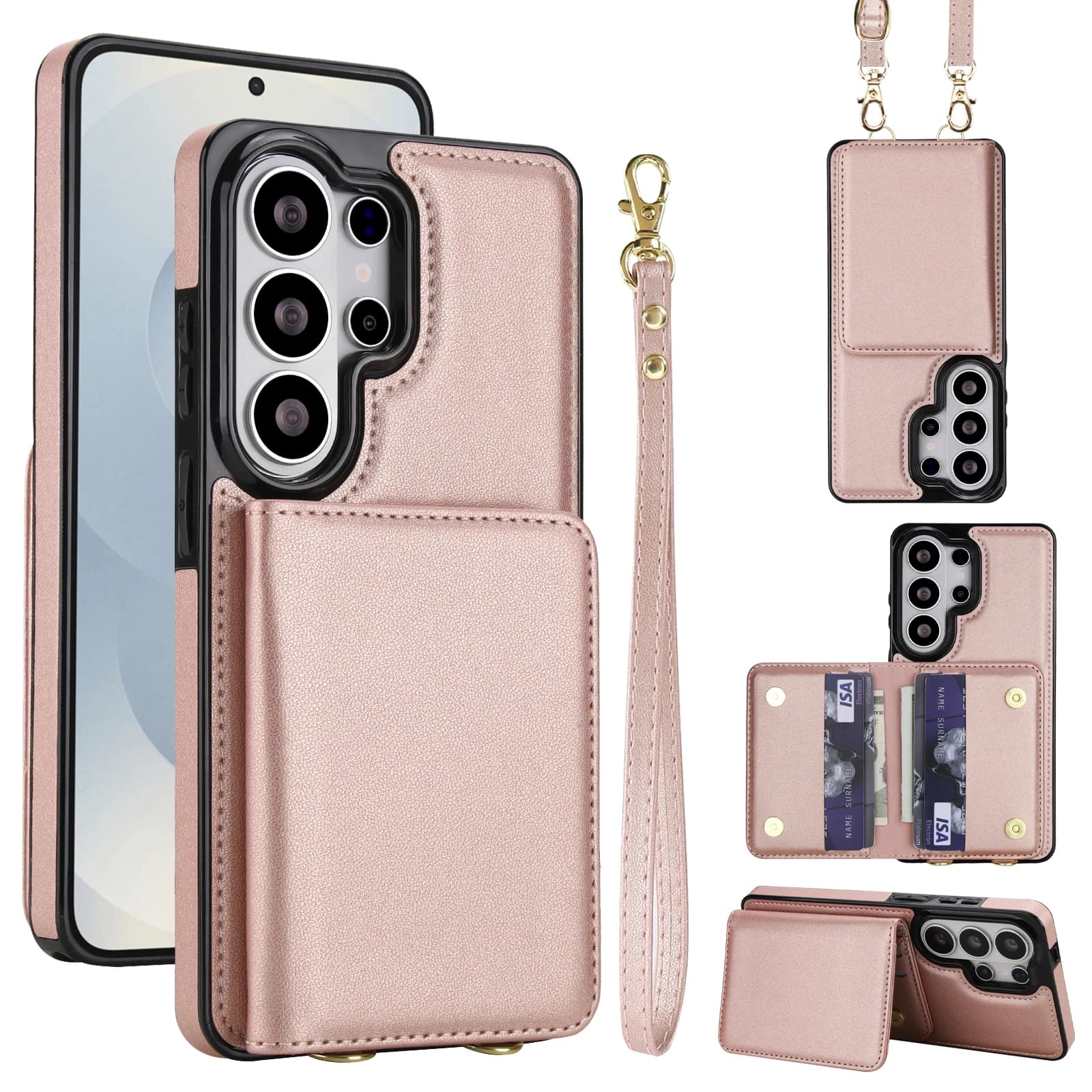 Custodia a Tracolla in Pelle con Porta Carte per Samsung Galaxy S26 Ultra S25 Edge S24 Plus A16 A26 A36 A56, Cover con Cordino e Protezione RFID