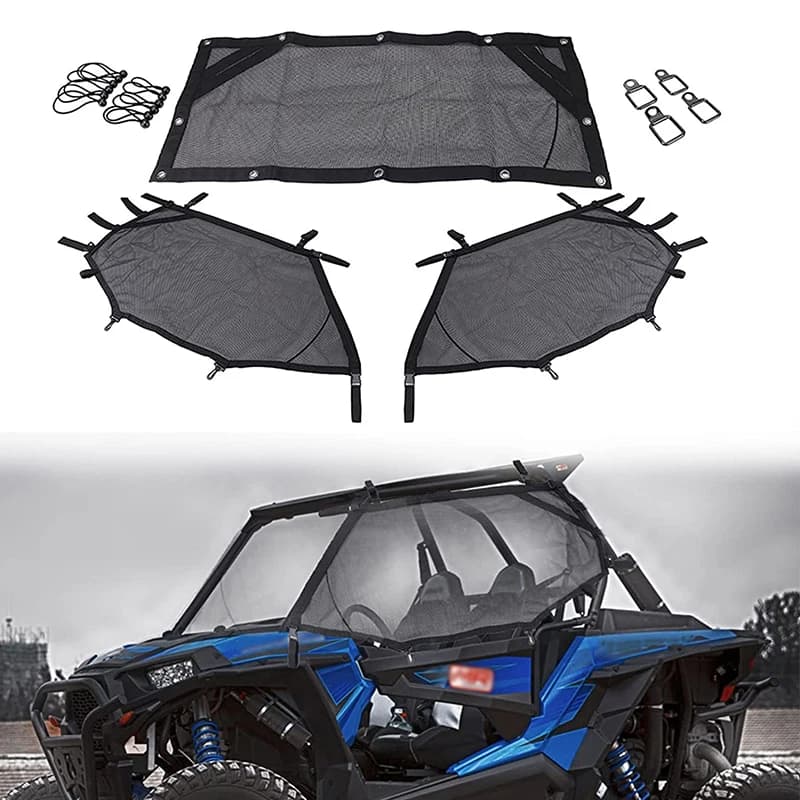 Lunotto anteriore posteriore Parabrezza Parabrezza Copertura protettiva Rete a rete Protezione porta Copertura morbida per parasole per tetto in rete superiore per UTV Polaris RZR