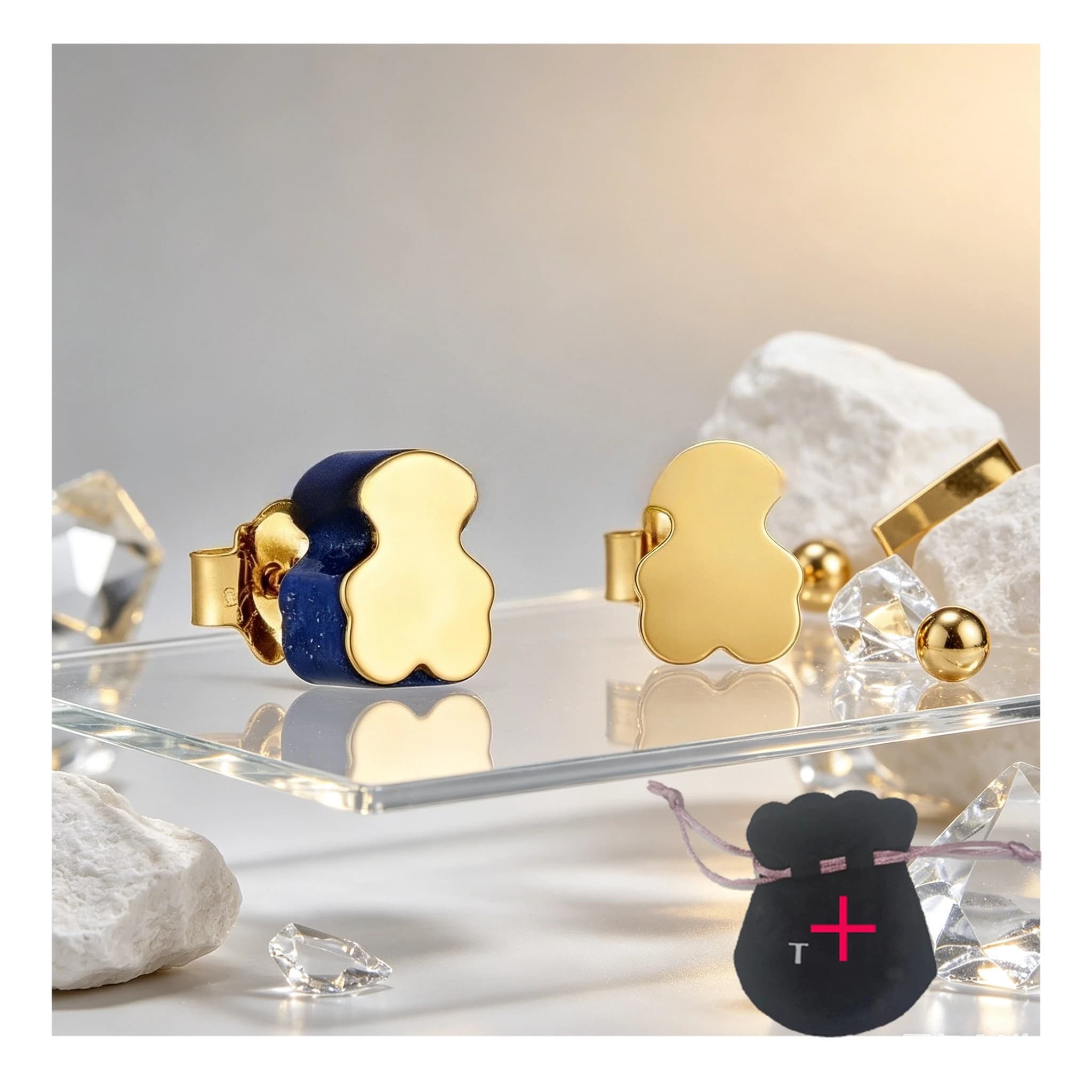 Two Tone Dark Blue Gold Bear Stud Earrings Cute Cartoon Bear Shape Minimal Women Daily Jewelry Gift