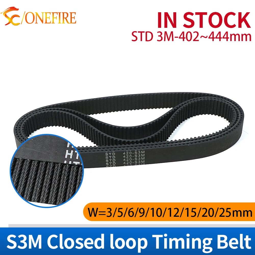 Cinghia di Distribuzione S3M 402/405/408/417/420/423/426/432/435/444mm, Cinghia in Gomma a Circuito Chiuso per Stampanti 3D/Macchine CNC, Larghezza 3~25mm