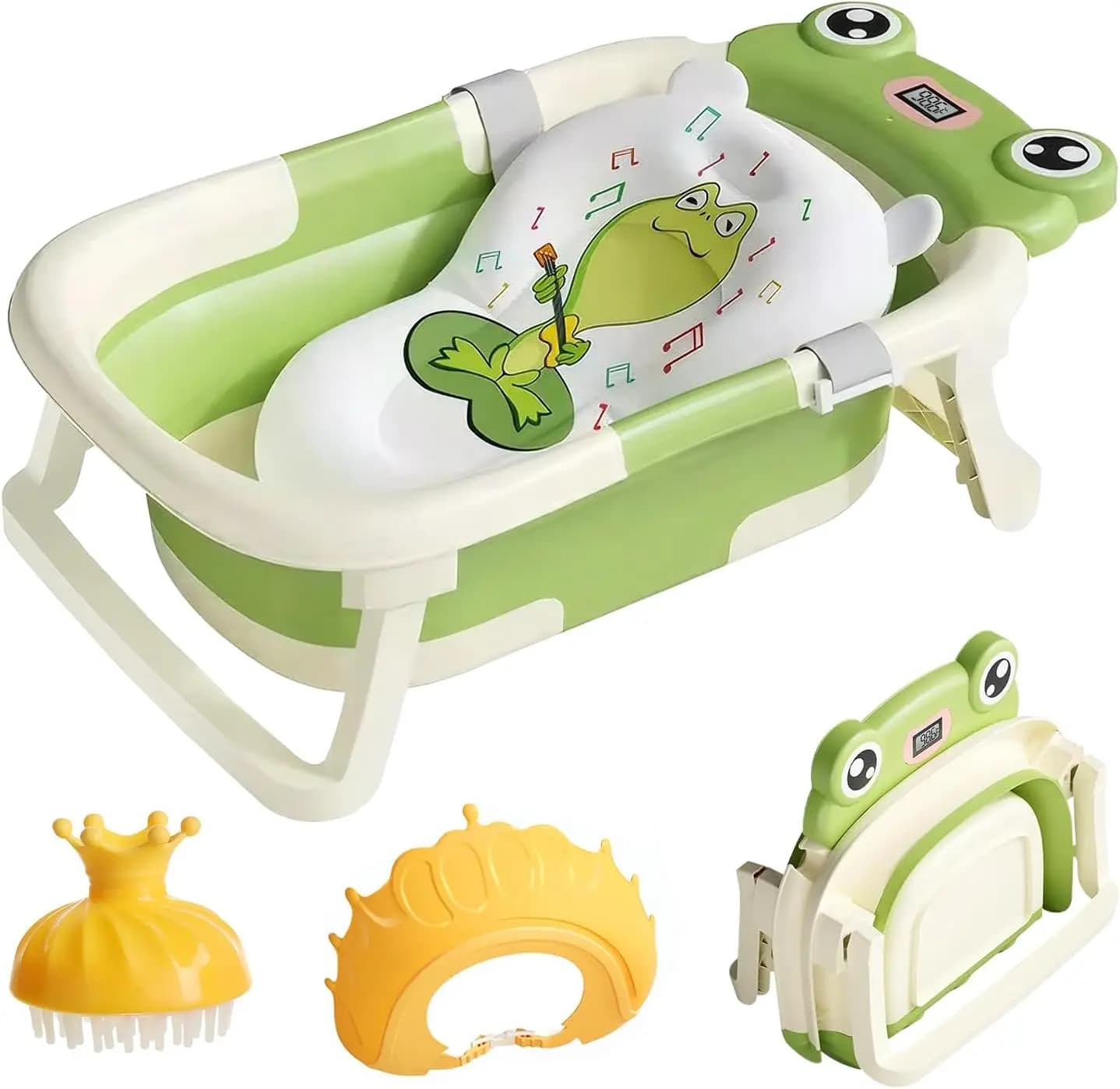 Children's Bathtub with Pillow Bathtub Foldable Bathtub with Thermometer Shower Head Brush for Baby and Baby Shower 0-36 Months