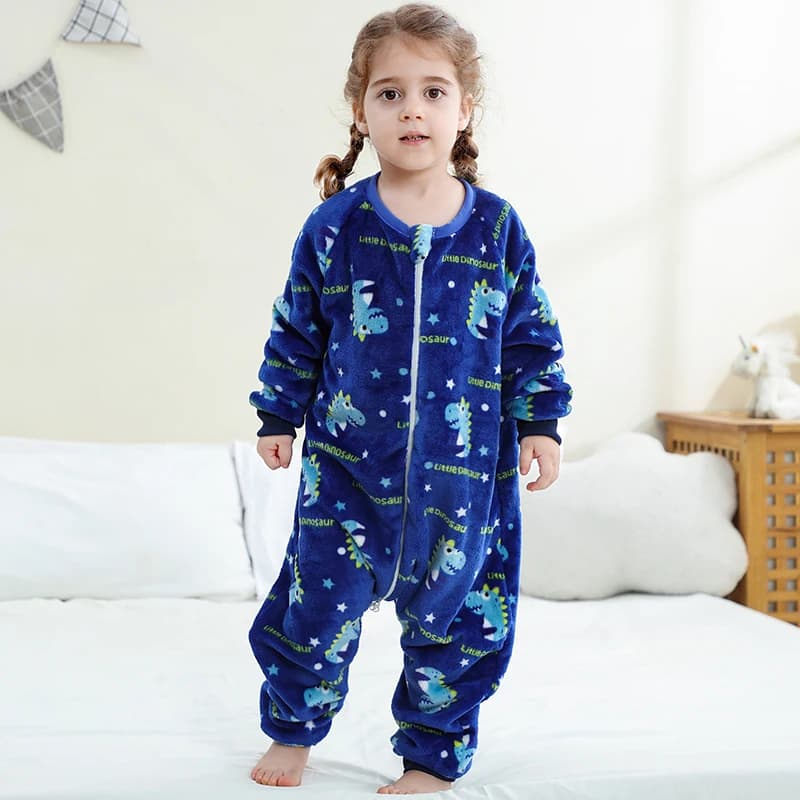 MICHLEY Dinosaur Cartoon Flannel Children Baby Sleeping Bag Sack with Leg Winter Clothes Toddler Sleepsack Pajamas For Girl Boy