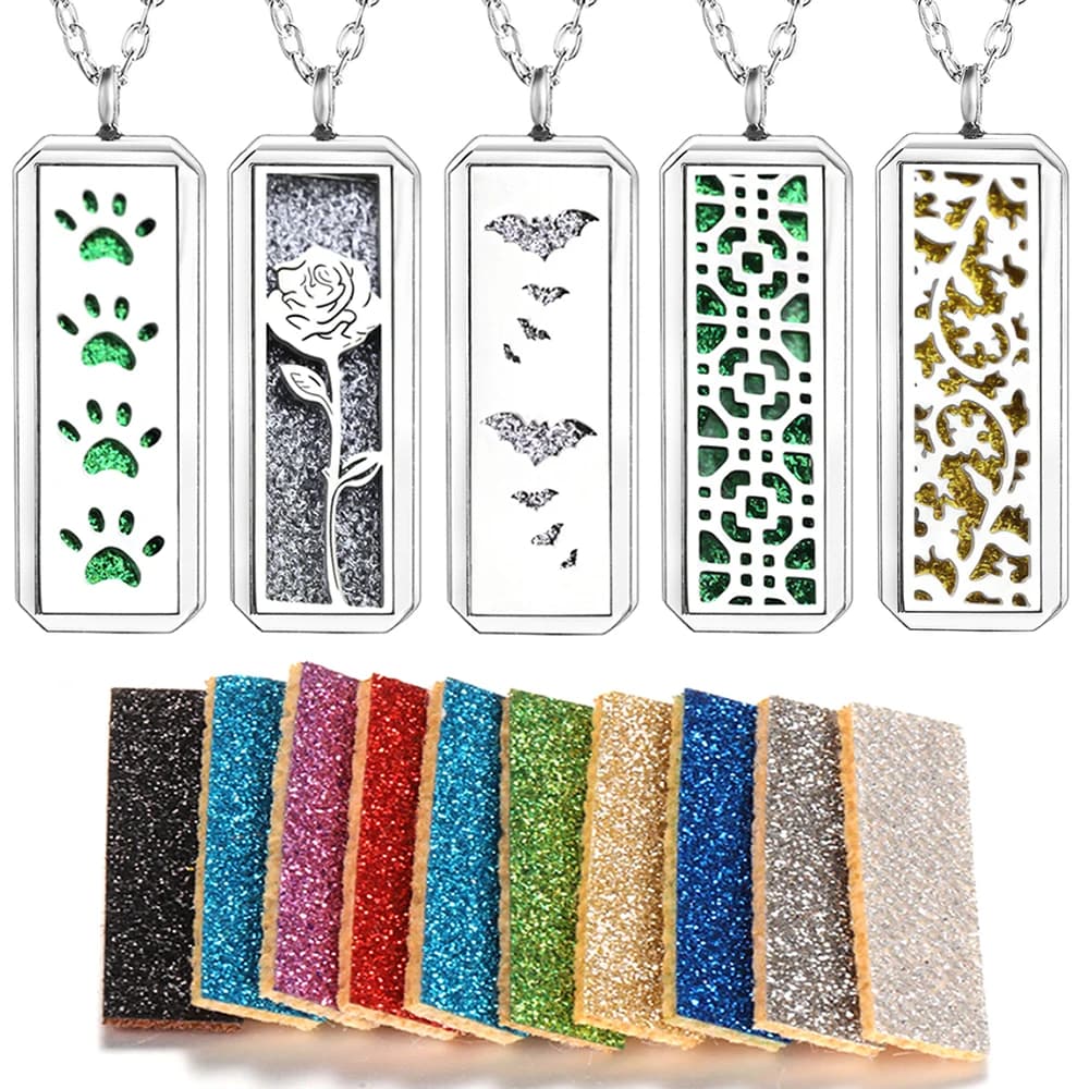 Rectangular stainless steel pendant aromatherapy diffuser of essential oil scent honeycomb dog honeycomb footprint jewelry necklace