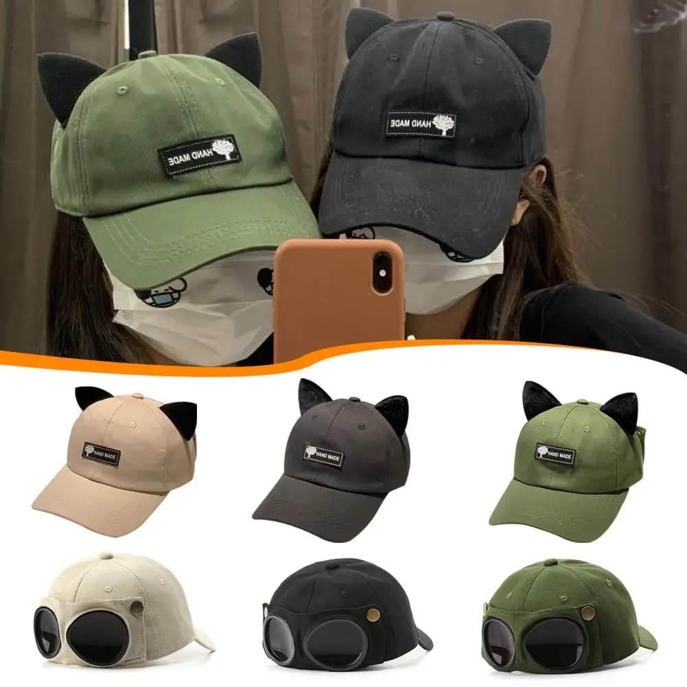 Orecchie di gatto Occhiali da pilota Cappello da baseball Moda Hiphop Berretto versatile Cappello parasole per adulti Berretti da baseball Hip Hop regolabili unisex