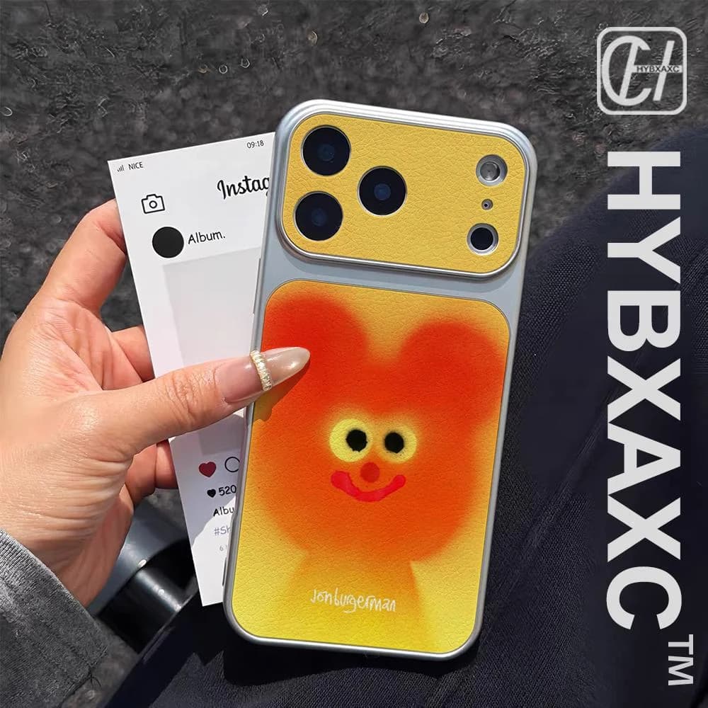 Hard Phone Case Gradient Macaron Doodle Heart Bear Grid Blurry Cartoon Compatible With iPhone17-11 Pro Max Protective Cover