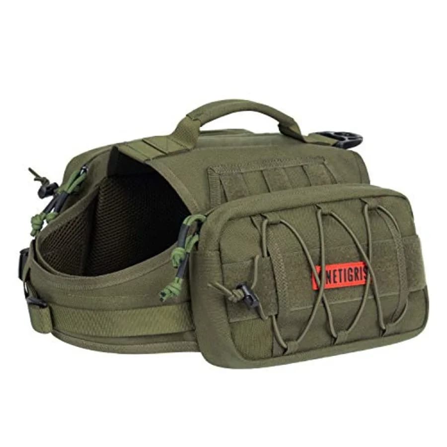 Zaino per cani da escursionismo in nylon con tasche laterali, per cani con circonferenza del collo da 17-23,5 pollici e circonferenza del petto da 25-31 pollici