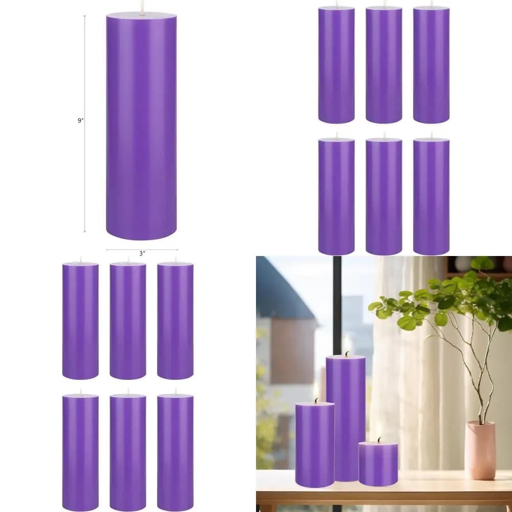 3x9 inch non fragrant lavender solid pillar candles, premium homemade wax for home, spa, weddings, events, centerpiece and prayer