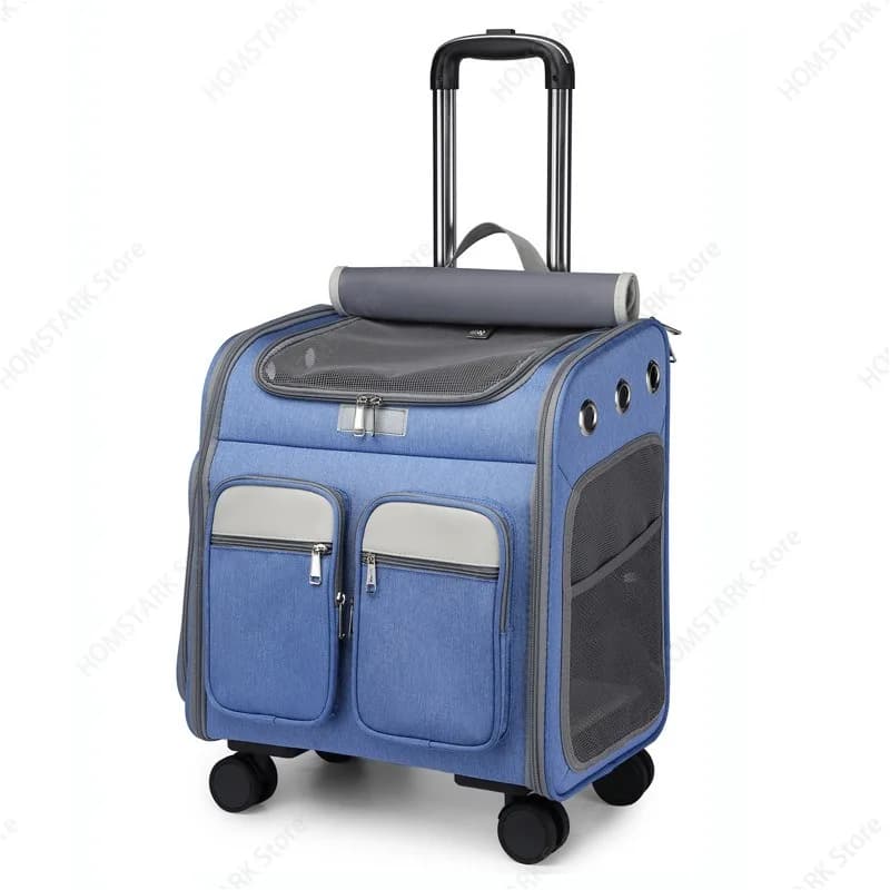 Foldable Pet Trolley Backpack Large‑Space Silent Universal Wheel Cat Carrier For Cat Dog Outdoor Travel Transport Bag