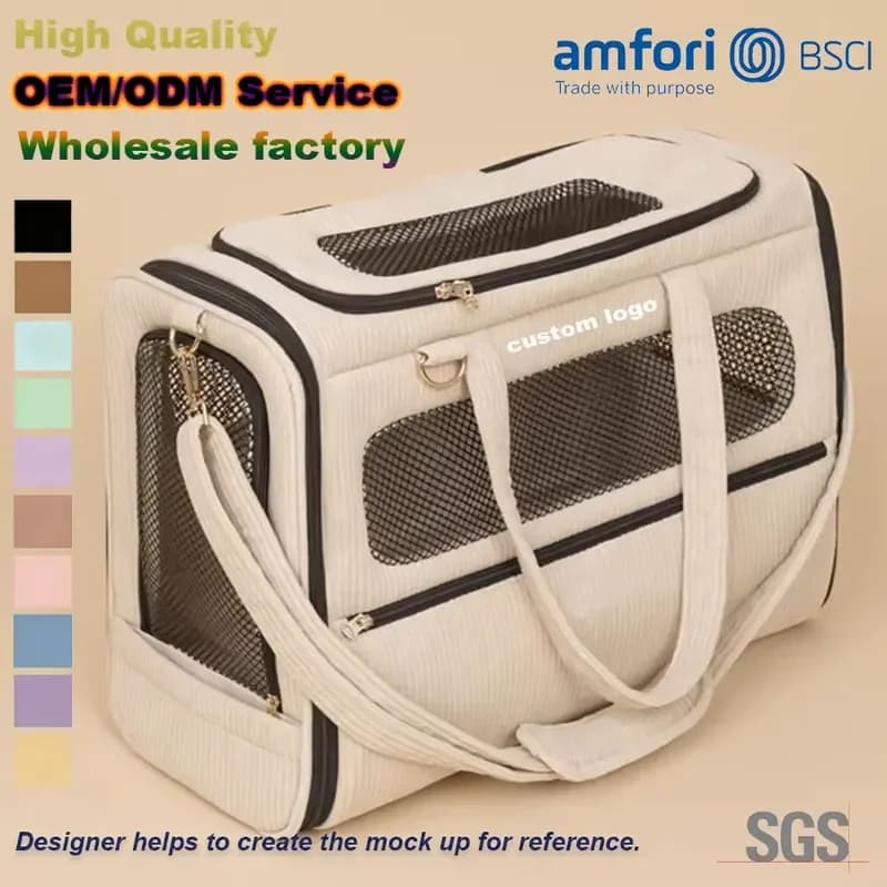 for Custom Logo Portable Airline Approved Breathable Luxury Travel Small Pet Bags Collapsible Heavy Duty Canvas Pet Carrier