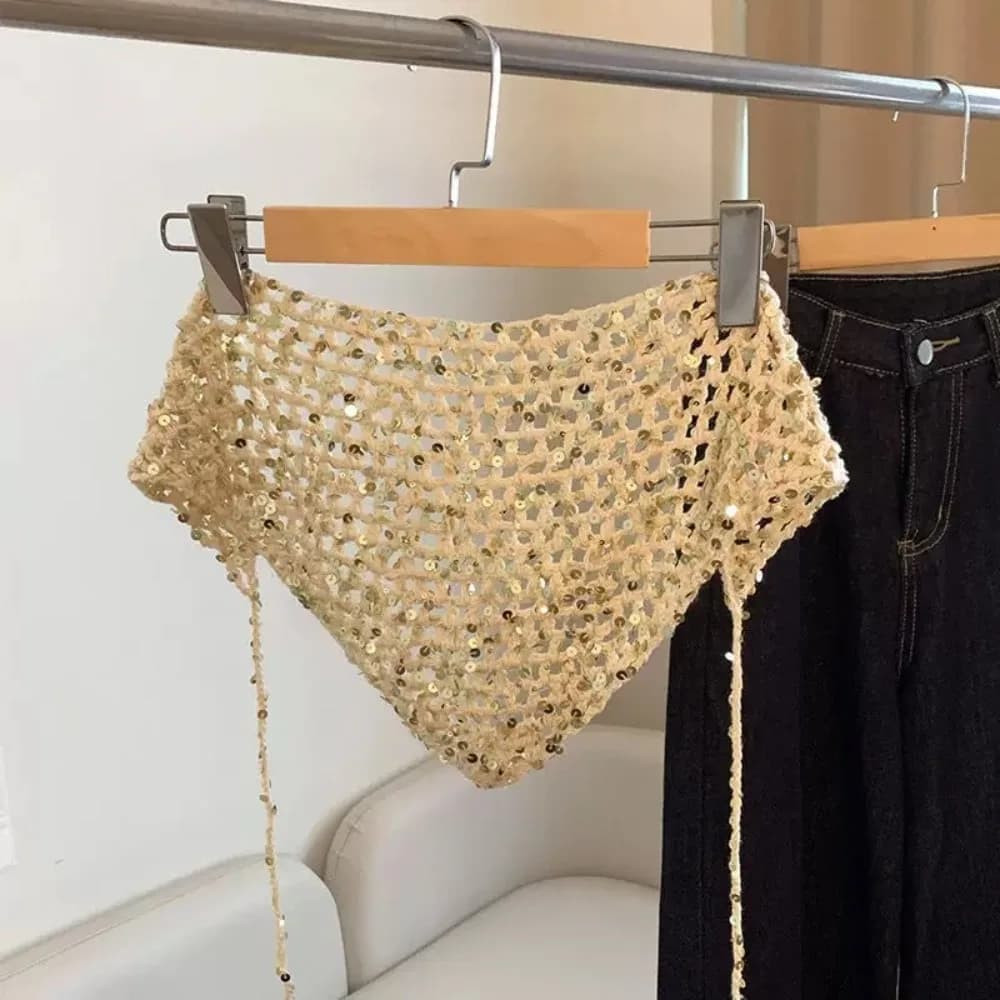 Fascia per capelli alla moda con paillettes, stile Ins, lavorata a maglia, a triangolo, versatile, stile Y2K, per foto e atmosfera