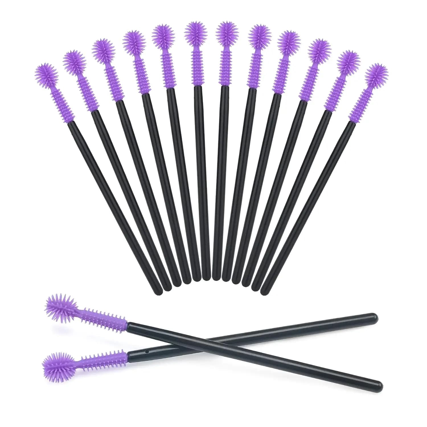 50 Disposable Brushes in Silicone for Eyelashes, Purple Scovolini for Mascara, Adjustable Spoolie for Extension Eyelashes and Makeup