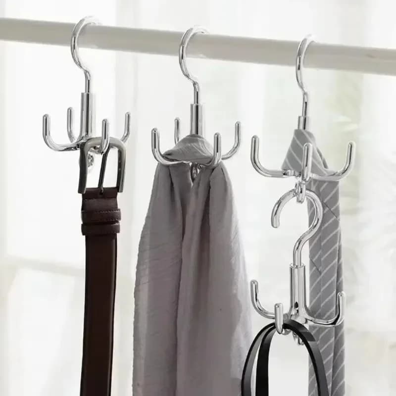 2Pcs Multifunctional Four Claw Rotatable Hook Rotation Coat Hanger Belt Organizer Scarf Storage Rack