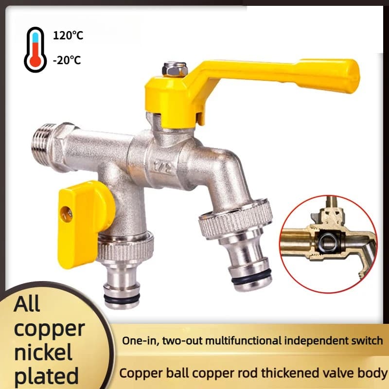 1Pc Garden hose faucet dual outlet hot and cold water mixing faucet 1/2 "inlet, used for outdoor courtyard washing machines