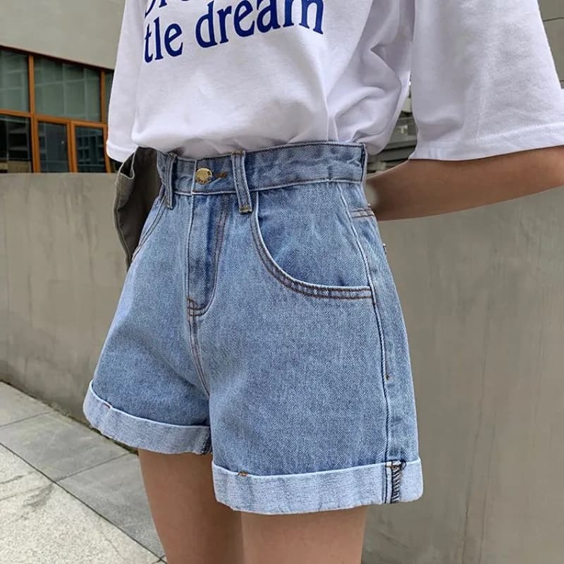 Women's Denim Shorts Wide With Belt High Waist Female Short Jeans Pants Trend 2025 New In Offer Aesthetic Hot Elasticty Outfits