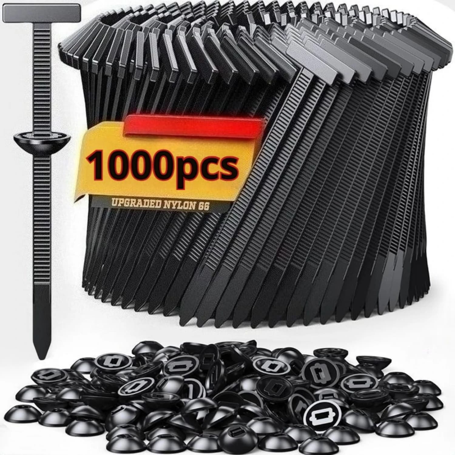 Fibbia per fascette per cavi in nylon autobloccante da 1000 set - Fascette per fori e bottoni resistenti Cinghia di fissaggio per riparazione auto