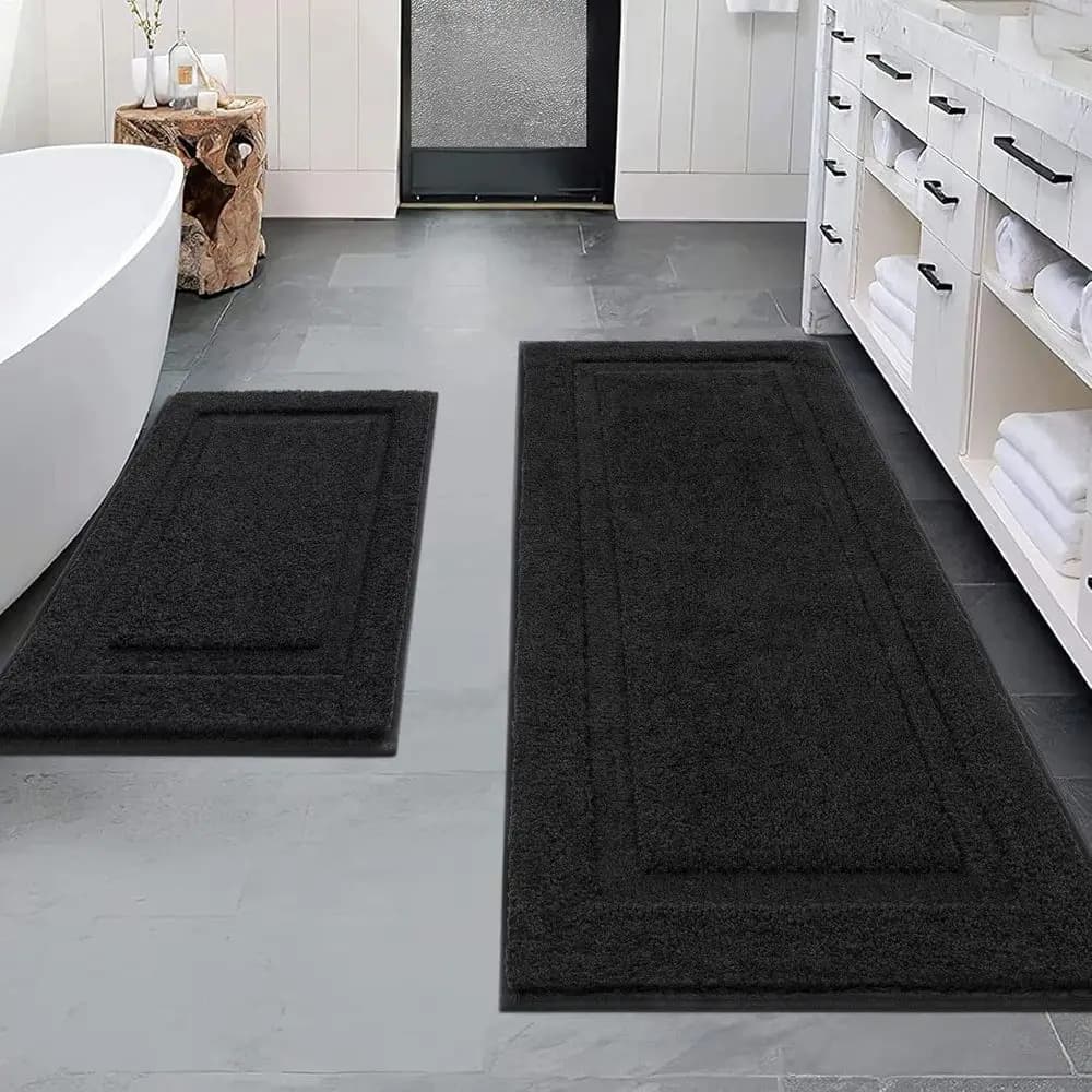 Set di 2 tappeti da bagno neri, 47x20 e 32x20 pollici, tappetini antiscivolo lavabili per vasca o doccia