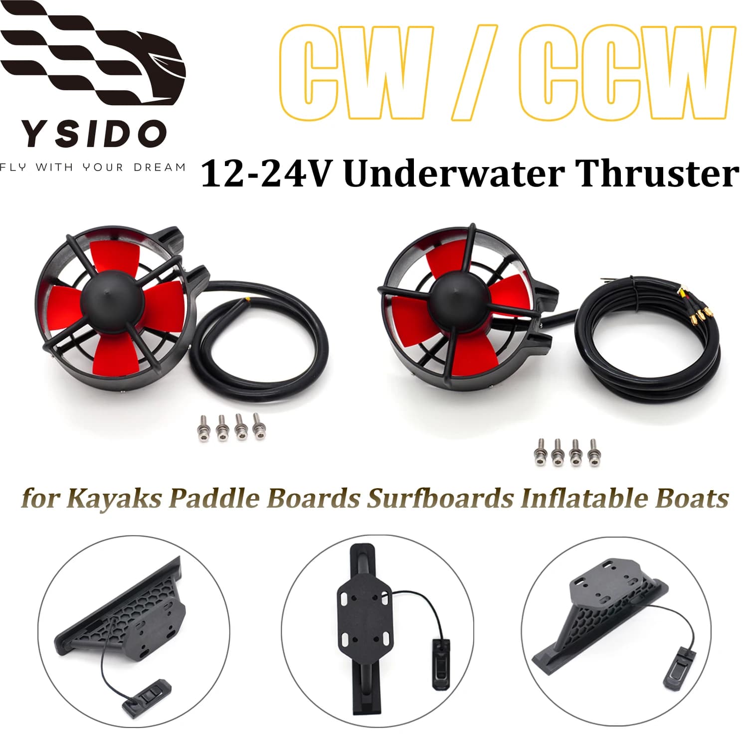 Propulsore Subacqueo T90 12-24V 160KV/300KV CW/CCW con Supporto da 4,5 Pollici per Kayak, Paddle Board, Tavole da Surf, Gommoni