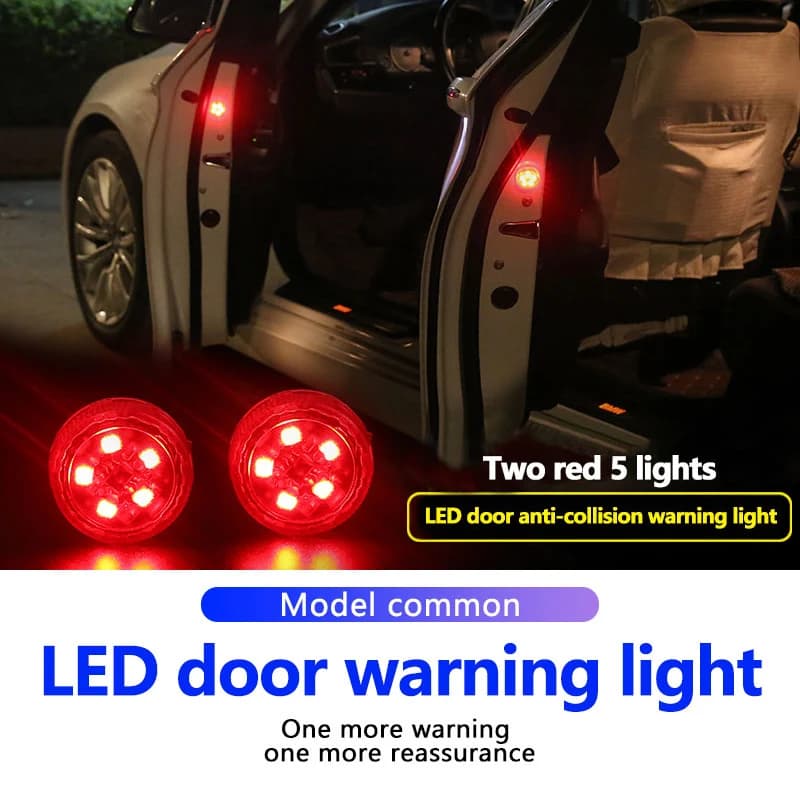 2pcs Car Door Warning Light Red Flashing Anti Collision Alarm Lamp Parking Signal Lamp Opening Door Strobe Safety Warning Lights