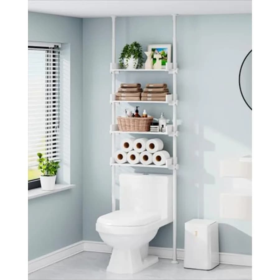 Organizzatore da bagno a 4 livelli regolabile in legno, da posizionare sopra il WC, scaffali autoportanti adatti alla maggior parte delle docce