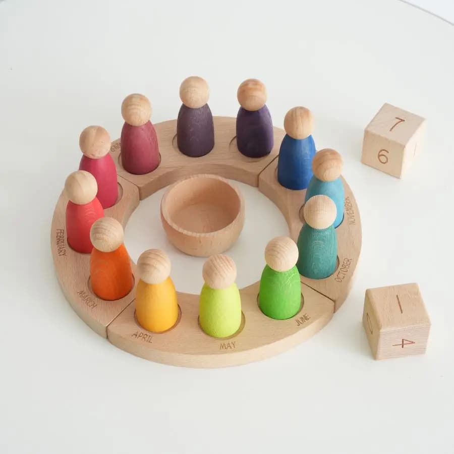 Calendario ad immersione in legno di faggio Le persone piccole giocano a casa Blocchi di costruzione Giocattoli Puzzle per bambini Blocchi di costruzione per l'educazione precoce