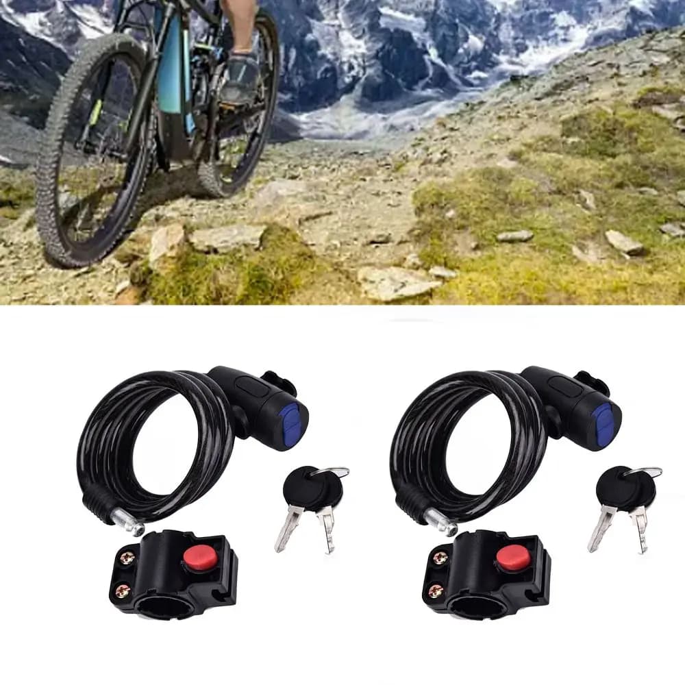 2 lucchetti antifurto per bicicletta con cavo in acciaio, resistenti, con chiave, catena di sicurezza per bicicletta con staffa di montaggio, facili da trasportare