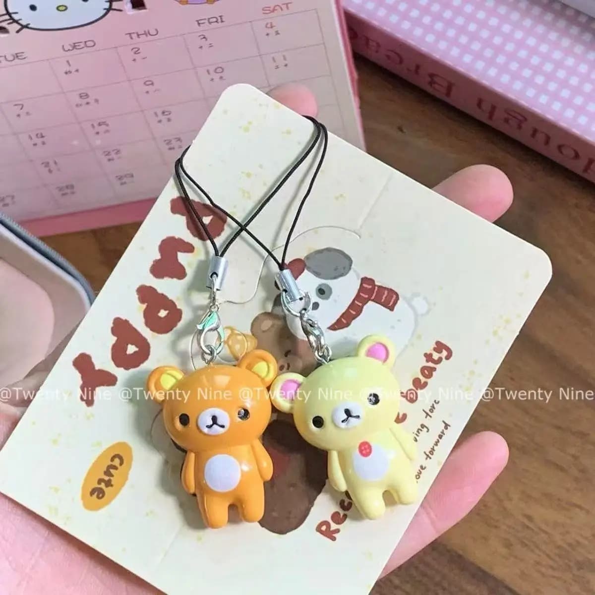 Kawaii Rilakkuma Easy Bear Portachiavi con catena in corda per telefono Portachiavi per bambola Lazybear Portachiavi con ciondolo chiave regalo