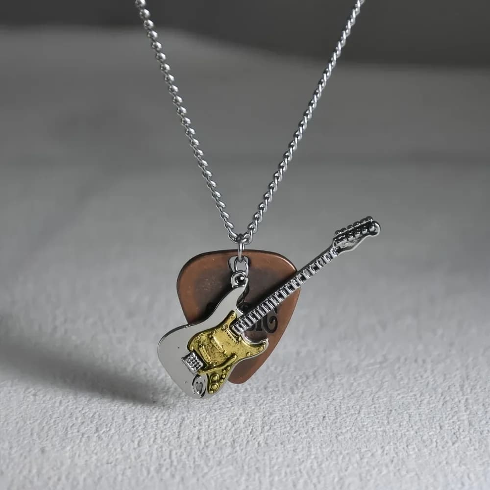Hip Hop Punk Guitar Pick Pendant Necklace Stainless Steel Rock Sweater Long Chain Men Women Music Guitar Jewelry
