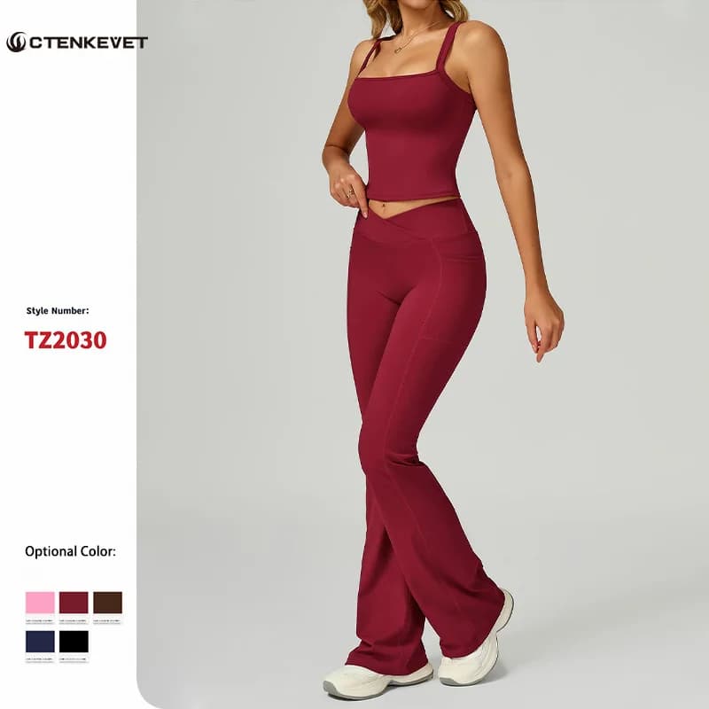 Ctenkevet Nuove donne estate palestra set a due pezzi 2 pezzi gilet da allenamento pilates set da yoga pantaloni svasati femminili vestito sportivo per donna