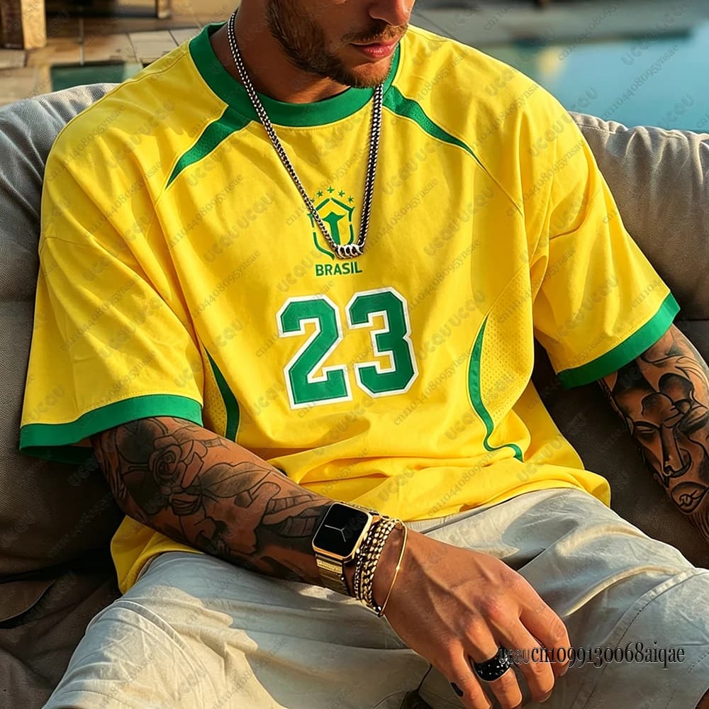 Maglia da Calcio Brasiliana 2026 Estiva Uomo/Donna Girocollo Sportiva a Maniche Corte, T-shirt Larga Traspirante ad Asciugatura Rapida per Famiglia