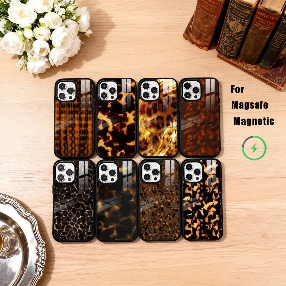 Custodia per telefono in marmo T-Tortoise Shell per iPhone17,16,15,14,13,12,11 Plus,Pro Max magnetica per ricarica wireless Magsafe