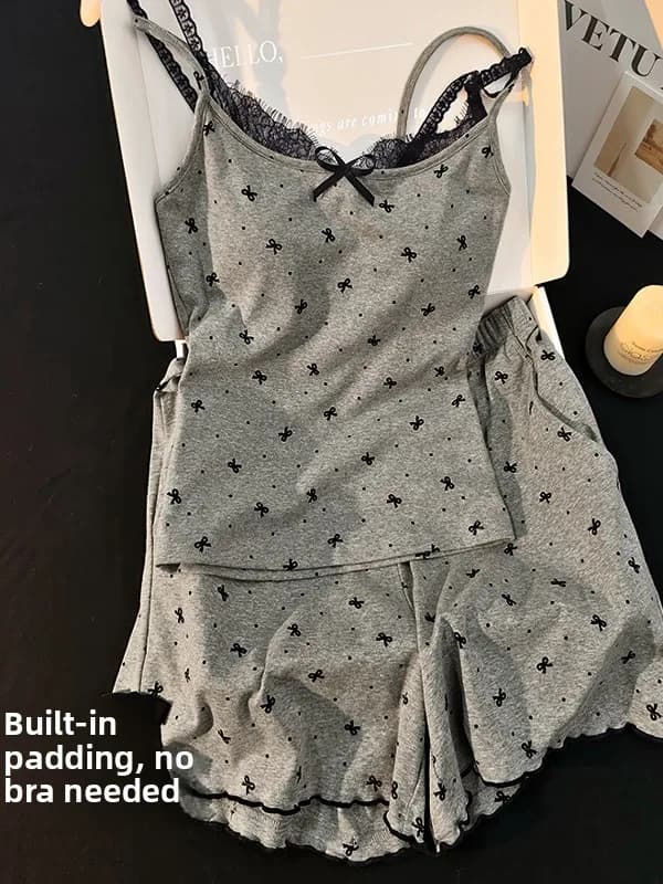Completo pigiama sexy da donna in cotone modal con spalline e imbottitura sul petto, due pezzi, abbigliamento per la casa, manica corta, girocollo, camicia da notte estiva