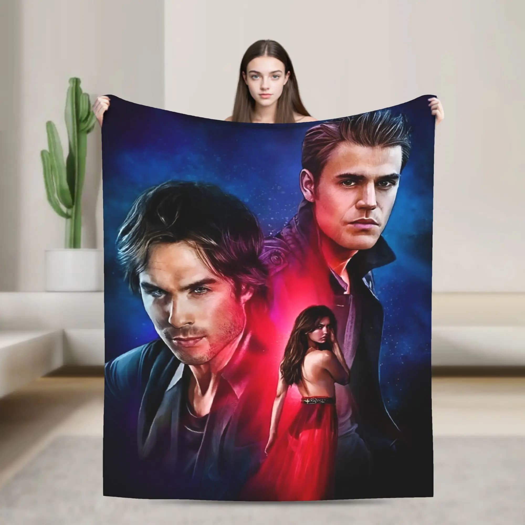 The Vampire Diaries Damon salvatore Blanket Quality Warm Soft Throw Blanket Winter Airplane Travel Outdoor Funny Bedspread
