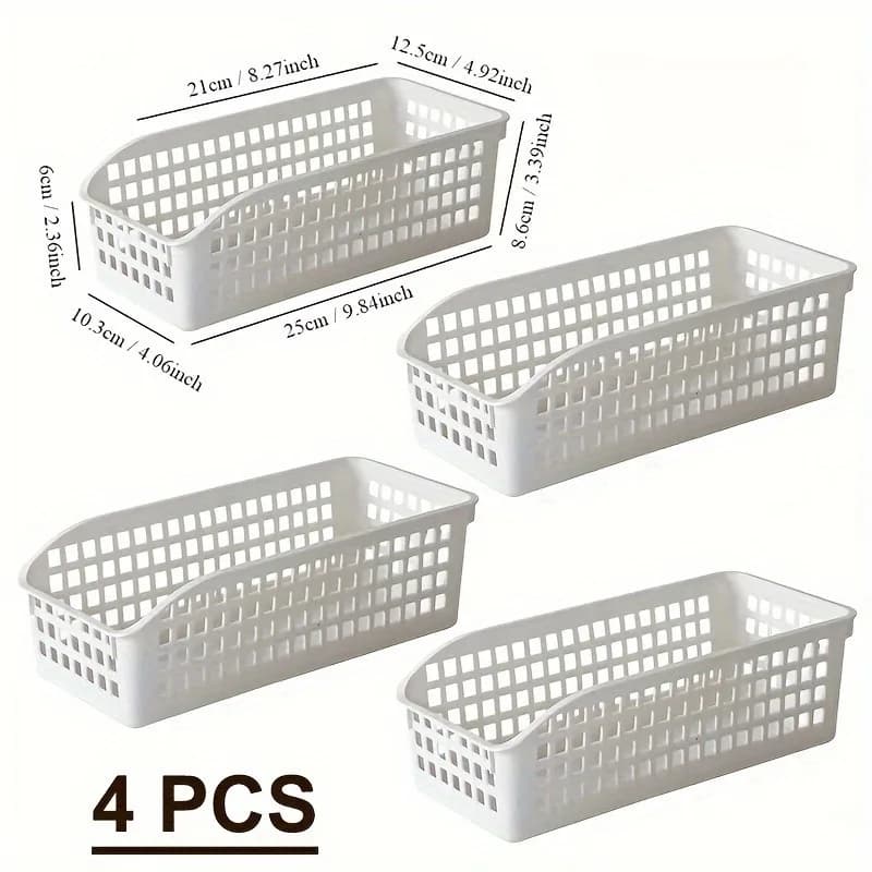 Set of 4 Stackable Baskets - Multifunctional Plastic Containers, Suitable for Books, Snacks, etc