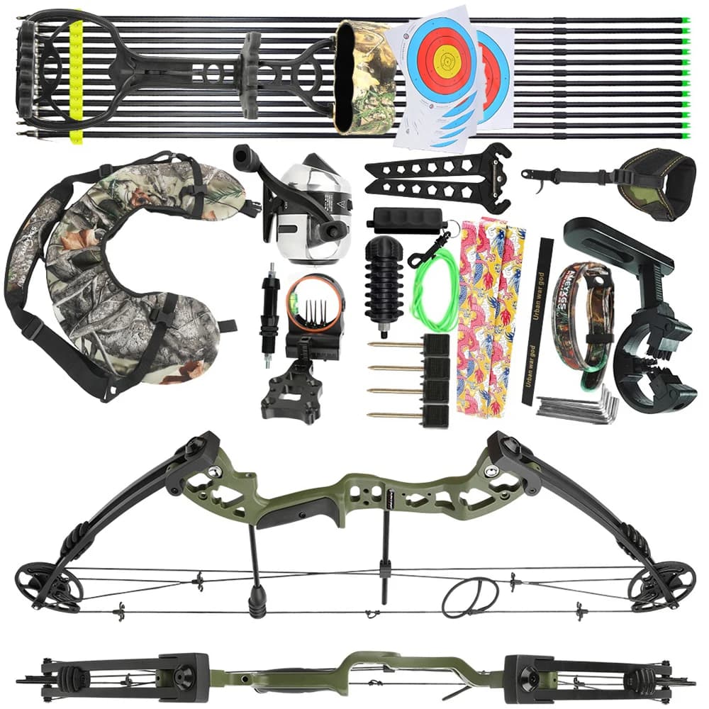 Archery Let-off 70% Compound Bow Fishing Arrow Set 30-55 LBS 310FPS Hunting Target Shooting Beginners Hunters Practice Sports