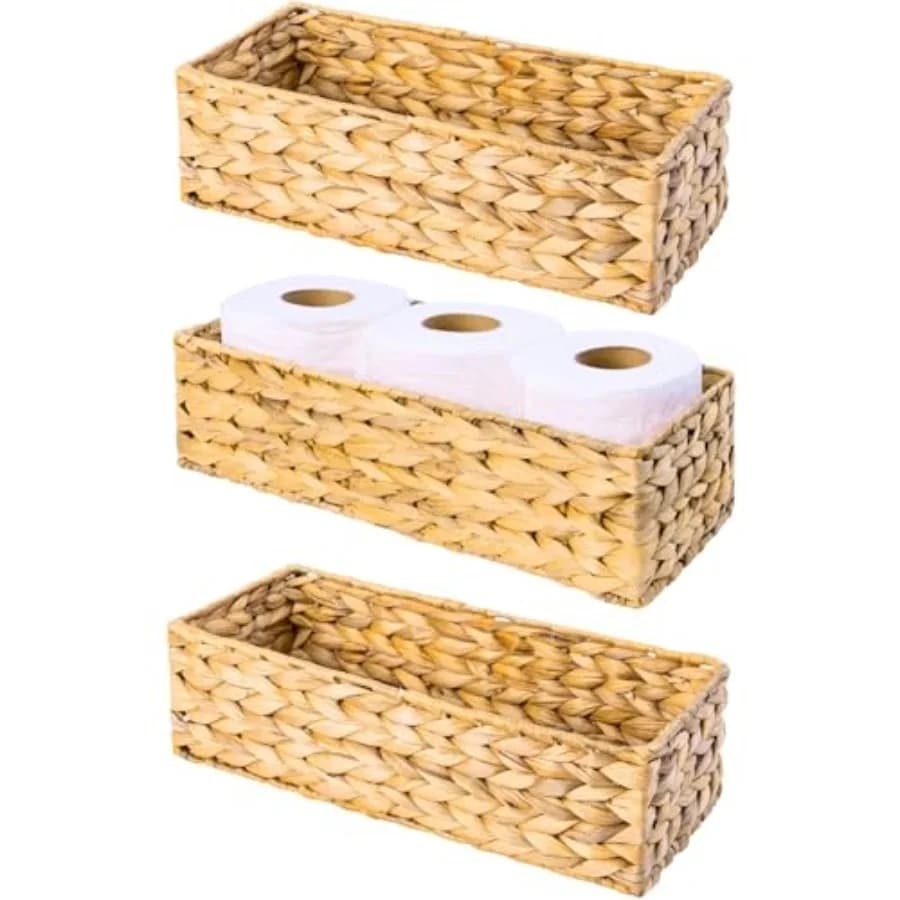 Set di 3 Portarotoli in Vimini, Cestini per Serbatoio WC, Cestini Decorativi in Vimini per Bagno