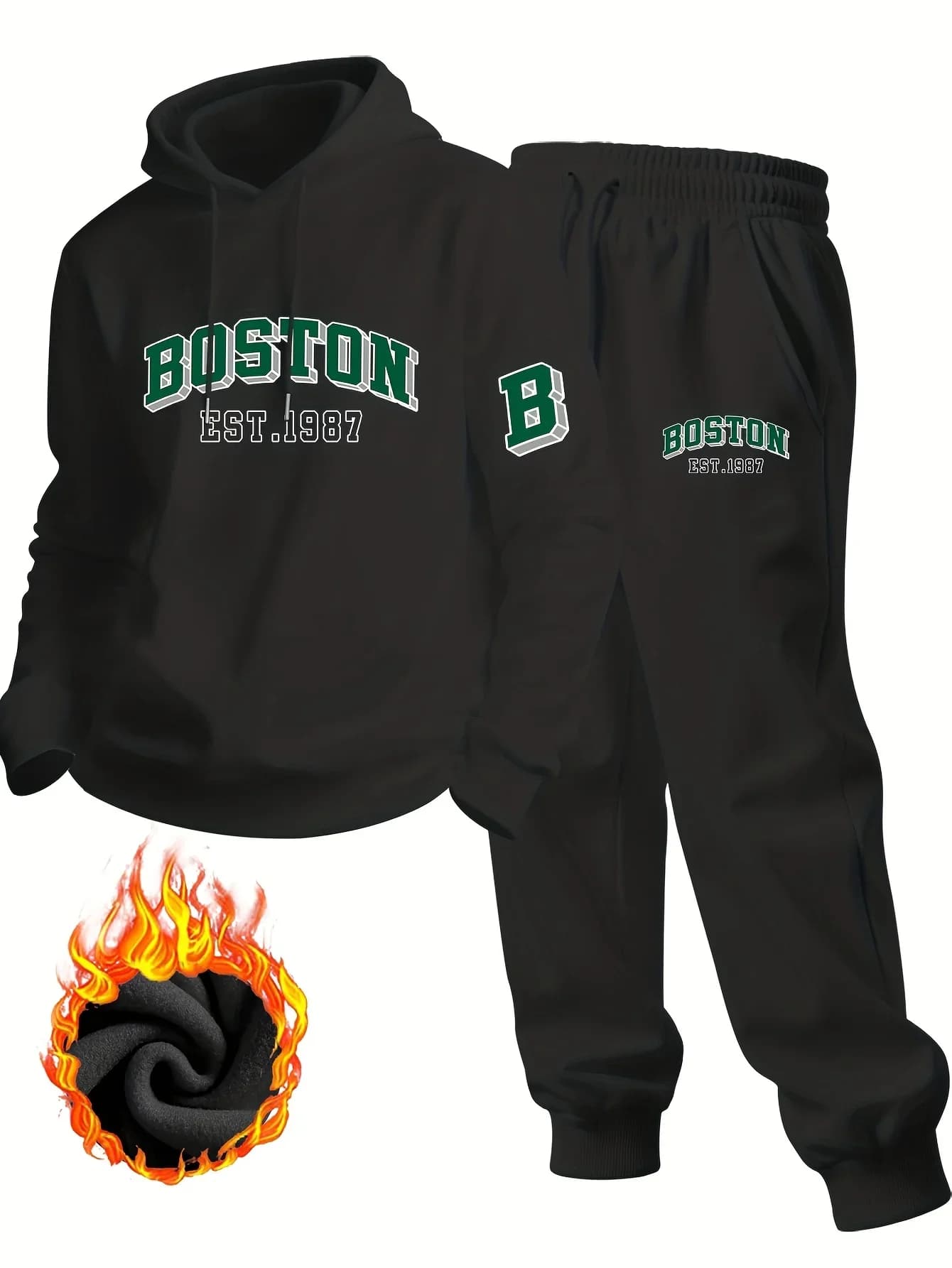 2026 boston letter printed sportswear set men's hooded sweatshirt long pants set spring and autumn winter warm suit