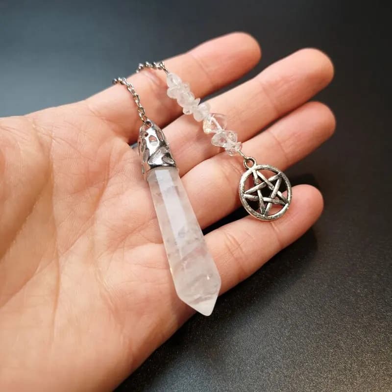 Pietra preziosa naturale Cristalli Pendolo per divinazione Dowsing Ciondolo al quarzo bianco trasparente Stella di David Catena esagramma Pendulo X190