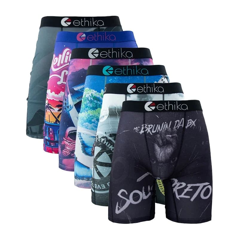 ETHIKA 6 pezzi boxer intimi da uomo traspirante uomo mutande da nuoto taglie forti stampa mutandine da uomo tronchi boxer da uomo sexy