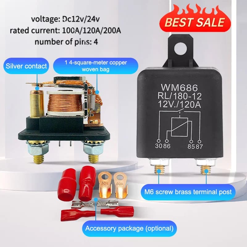 DC 12V 24V 100A 120A 200A WM686 Relay 4 Pin Normal Open Car Starter Relay For Battery ON/OFF Split Charge Relay Switch