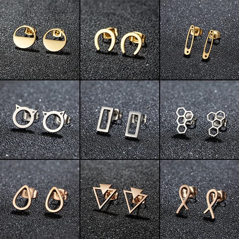 Classic Stainless Steel Earrings Triangle and Semicircle, Geometric Jewelry Cables, Rectangular Molecola Earrings for Girls, Gift Accessories