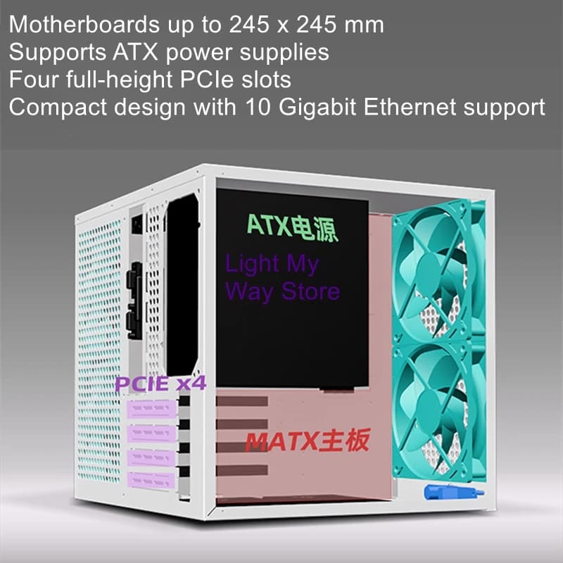 Chassis NAS a 8 alloggiamenti, scheda madre Micro-ATX, alimentatore ATX, backplate SATA, PCIe full-height, archiviazione domestica