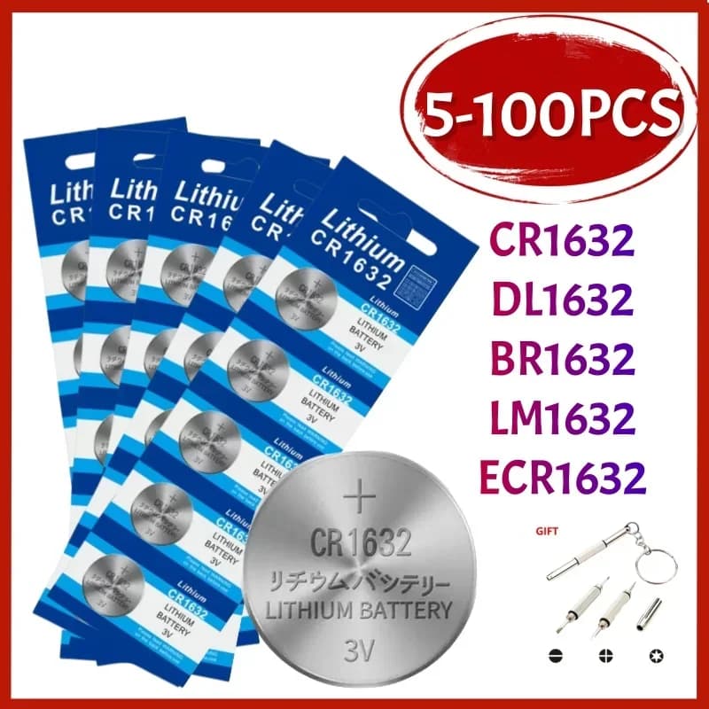 5-100PCS 3V CR1632 Batteria CR 1632 Batteria Al Litio DL1632 BR1632 KCR1632 ECR1632 Per Auto Orologio di Controllo Remoto pulsante celle a bottone