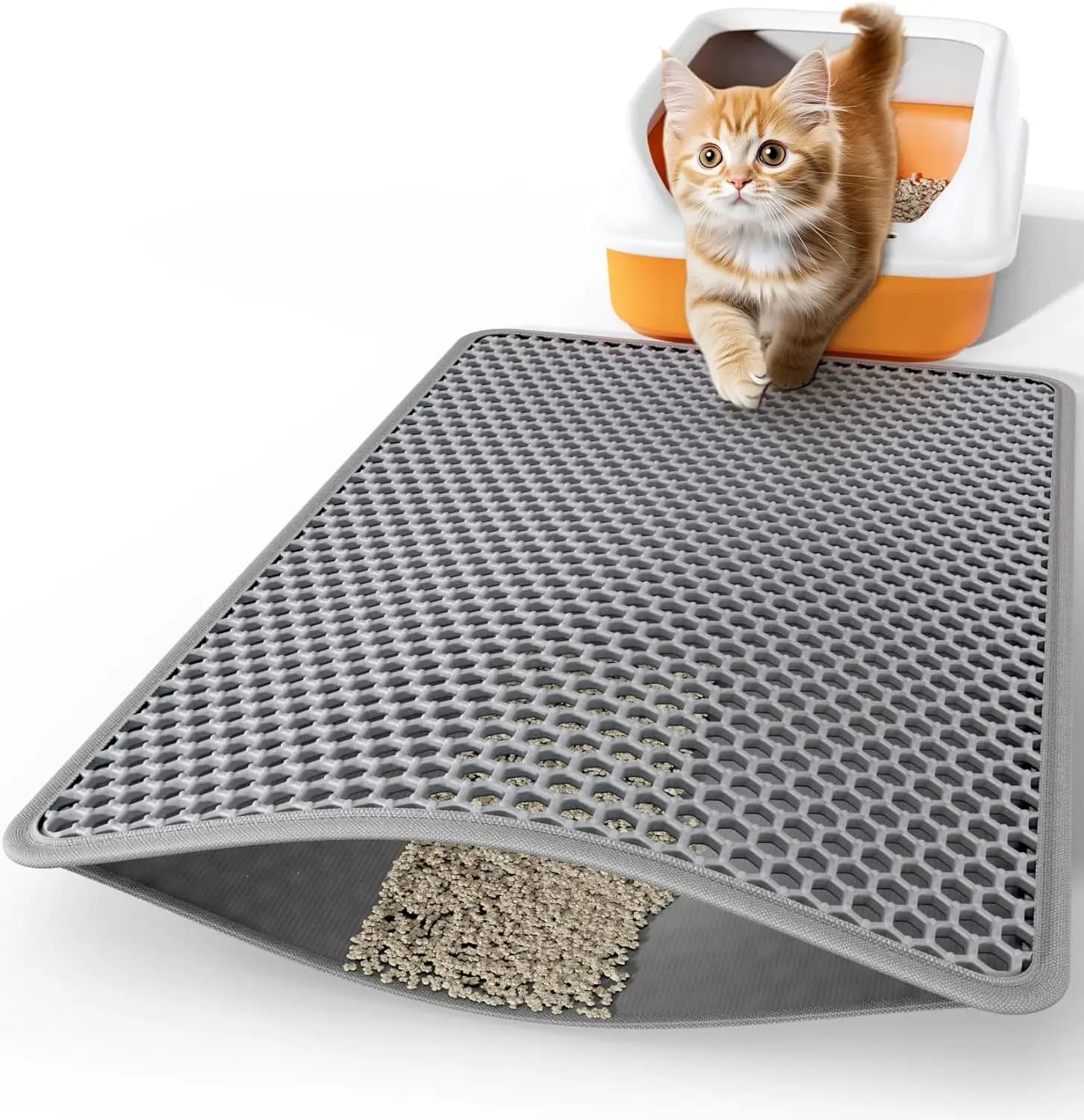 Tappetino per Lettiera Gatti Grande 30"x24", Design a Nido d'Ape a Doppio Strato, Impermeabile e Antiscivolo, Facile da Pulire, Grigio