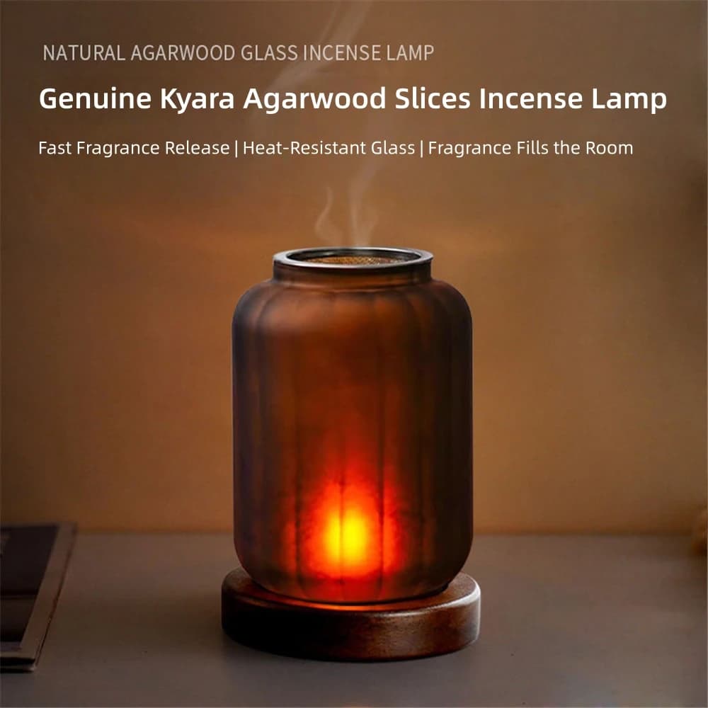 Lampada per Incenso in Vetro Vintage con Base in Legno - Fragranza Naturale, Diffusore Aromaterapico a Candela, Ecologico