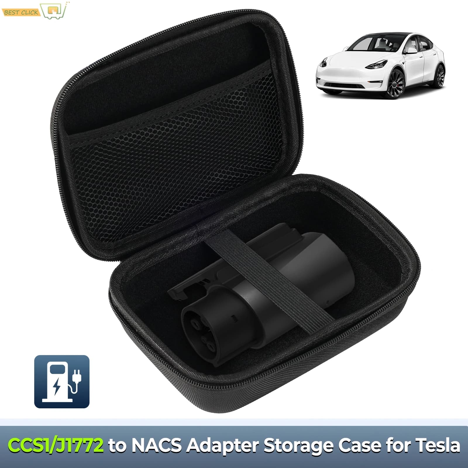 CCS1 J1772 to NACS Adapter Storage Case For Tesla EVA Charger Waterproof Anti-drop Organizer Protective Travel Bag 15.5x12.5cm