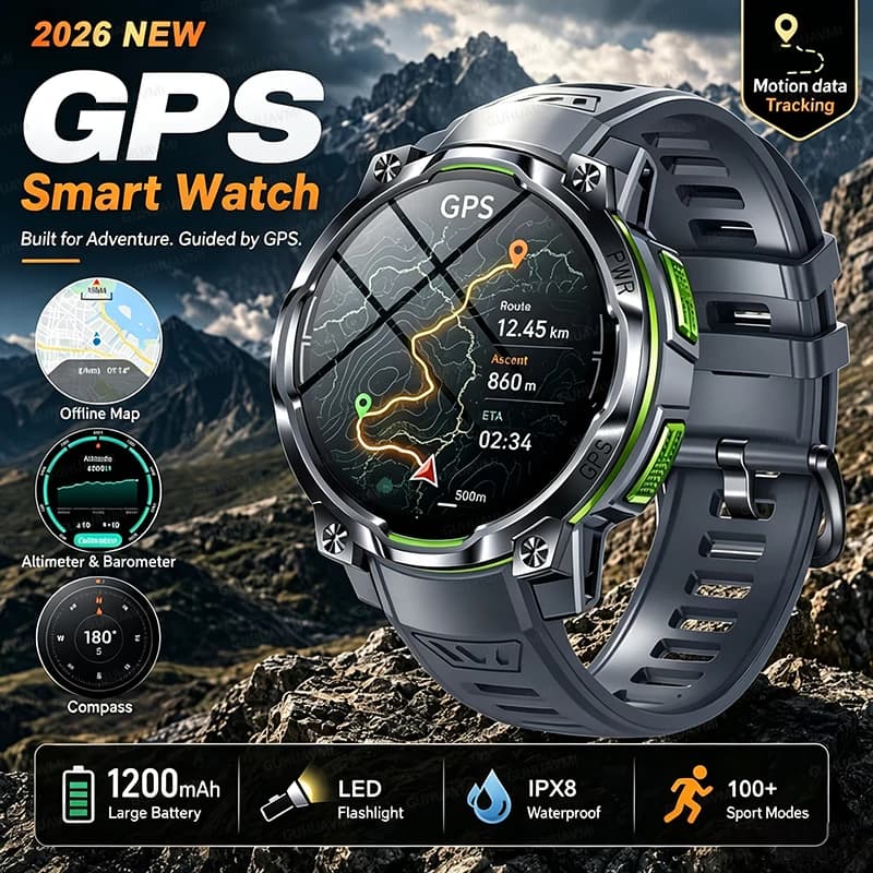 New Offline Map Smart Watch 1200mAh Battery Outdoors GPS Compass Altimeter Tactics Flashlight AI-GPT IPX8 Waterproof Call Watch
