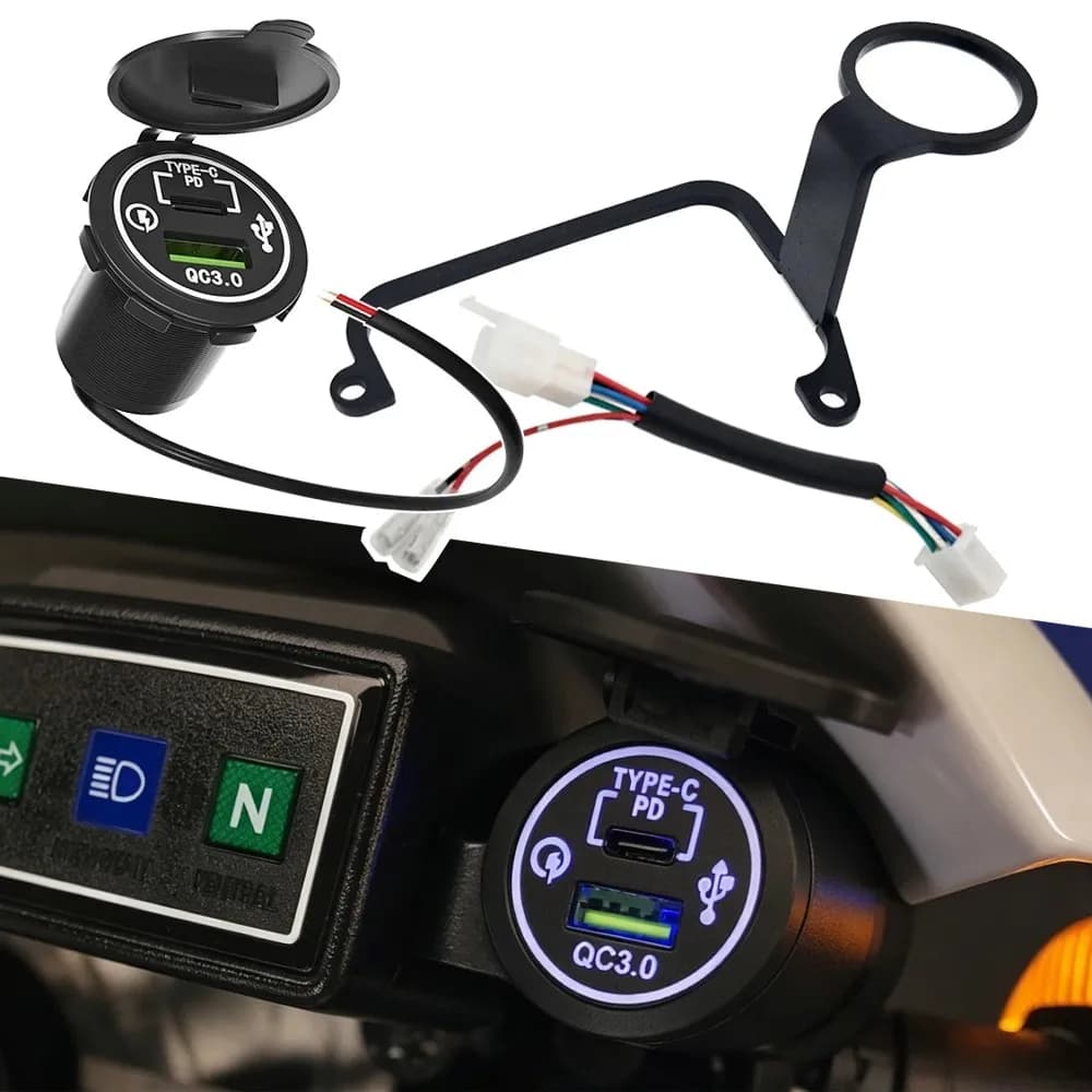 Fast charger Type-c PD USB Port Kit Fits YAMAHA TW200 2009-CURRENT Accessories
